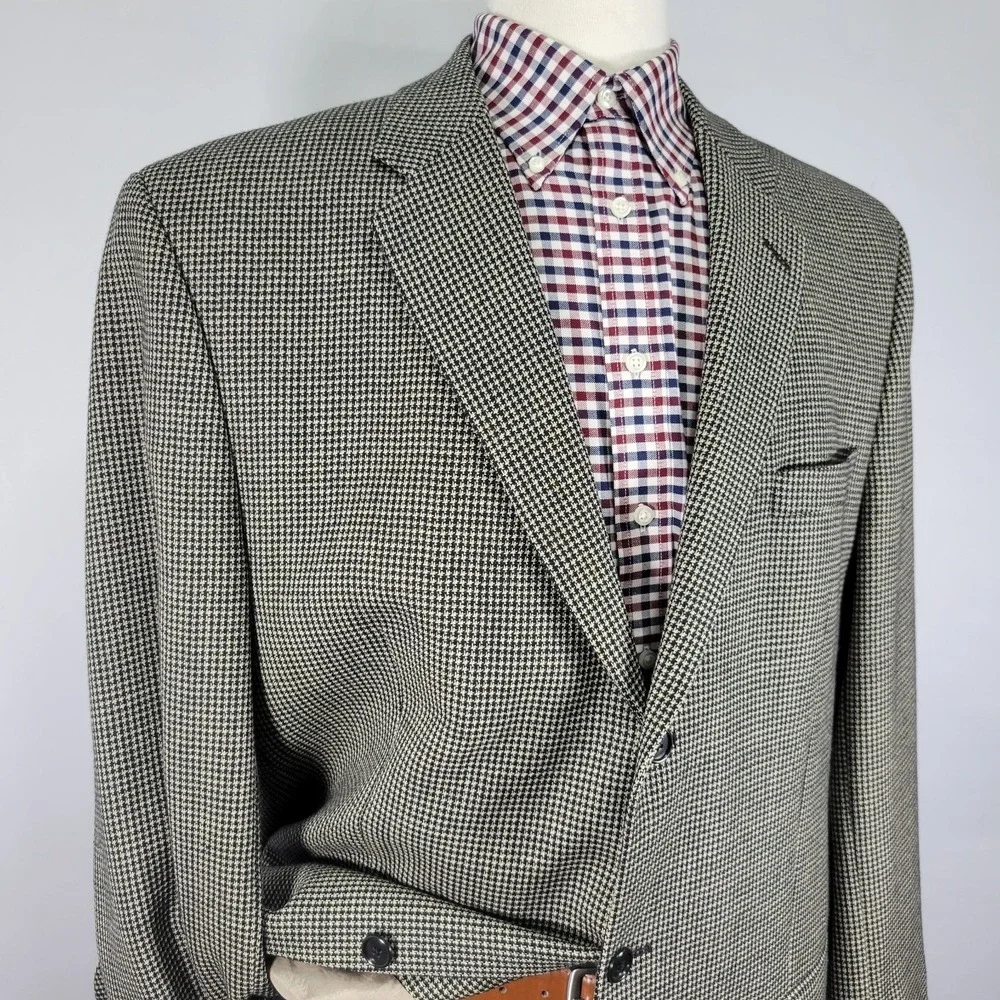 Calvin Klein Men's‎ Sport Coat Blazer Three Button Beige Black Wool 46XL